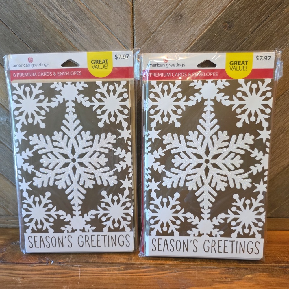 American Greetings Season's Greetings 8 Cards & Envelopes Gold Shimmer Lot of 2